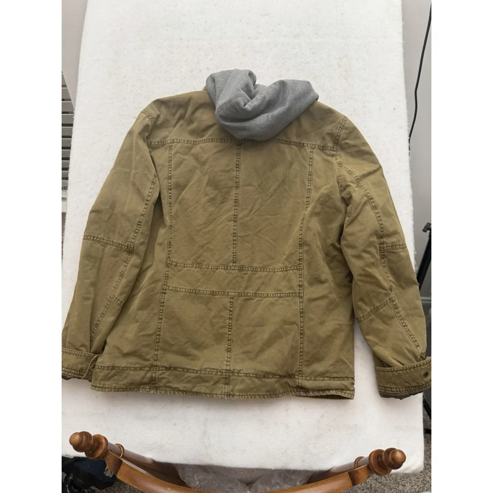 Levis Trucker Jacket Mens XL Khaki Military Field Hood Utility Chore Sherpa Line